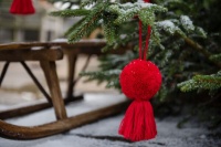 Jumbo Red Wool Pom pom with Tassel By Pom Pom Galore